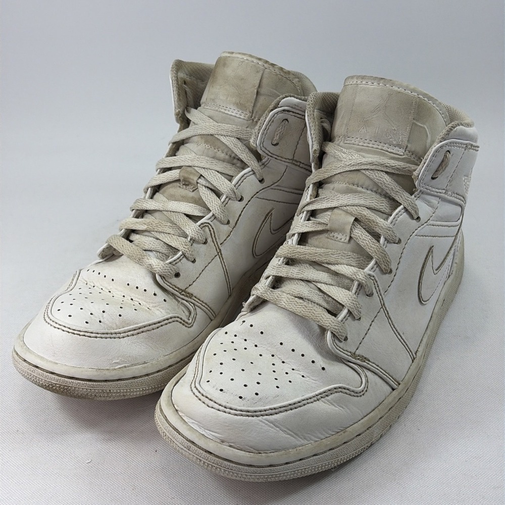 Nike Air Jordan 1 Mid Triple White Shoes Men's Size 8.5  554724-136 Sneakers